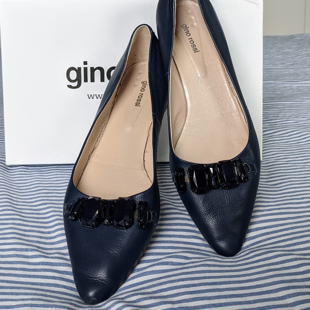 Gino Rossi Navy Ballet Flats with Rhinestones